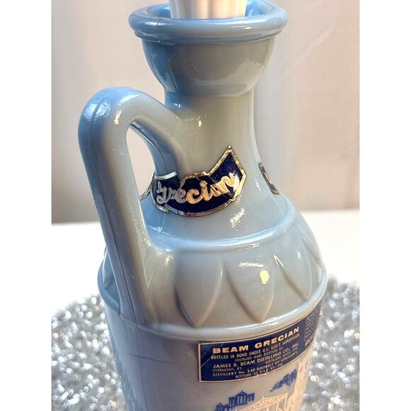 Vintage 1961 "Grecian" Blue Milk Glass Bottle Jim Beam Decanter Bar Top Decor - Picture 5 of 11